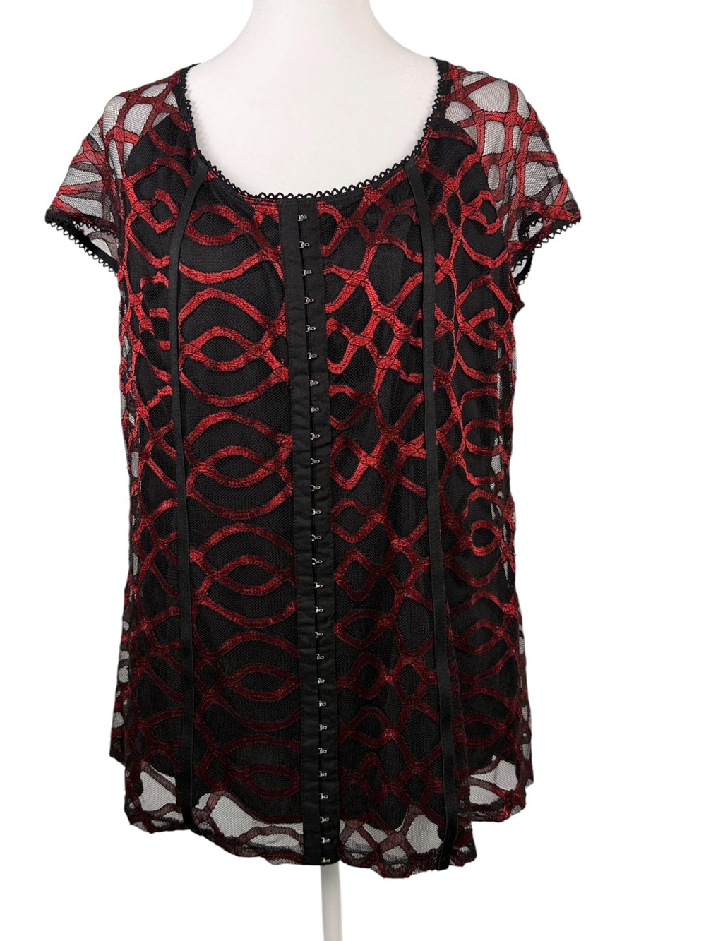 Avenue Plus Size 14/16 Red & Black Mesh Hook Front Corset Top Gothic Goth